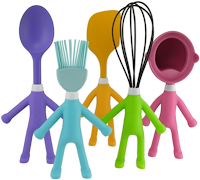 kitchen utensils with arms and legs