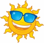 Smiling sun with blue sunglasses