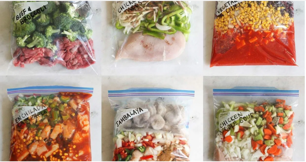 prepared meals in storage bags